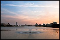 Lake Meritt, aeration fountain at sunset. Oakland, California, USA ( color)