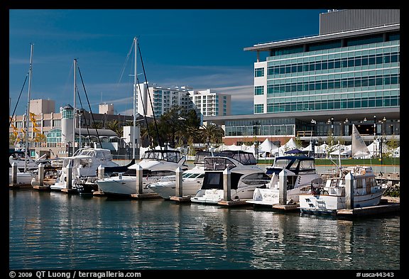 Marina and yachts, Jack London Square. Oakland, California, USA (color)