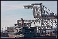 Cranes and cargo ship, Oakland port. Oakland, California, USA (color)