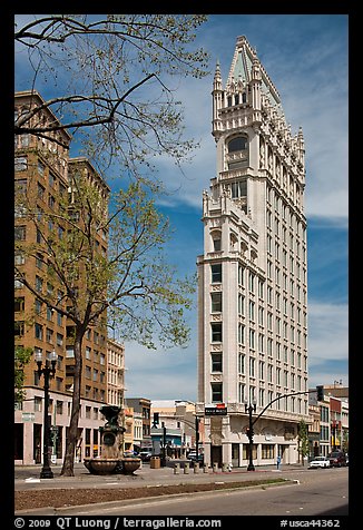 Historic flatiron building called Cathedral Building. Oakland, California, USA (color)