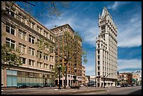 Broadway street and Cathedral Building. Oakland, California, USA