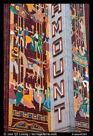 Detail of art deco mosaic, Paramount Theater. Oakland, California, USA (color)