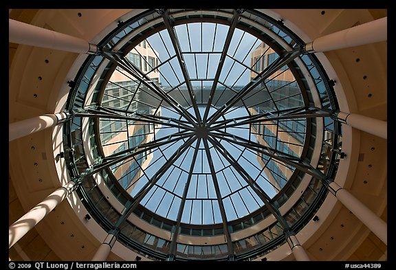 Looking up dome of atrium, Federal building. Oakland, California, USA