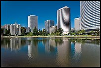 High rise buildings on Lake Merritt shores. Oakland, California, USA