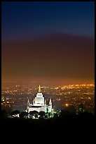 Oakland california temple and SF Bay by night. Oakland, California, USA