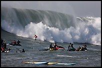 Waverunners and surfer in big wave. Half Moon Bay, California, USA ( color)