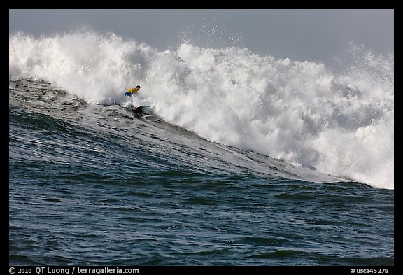 Surfer in Maverick wave. Half Moon Bay, California, USA