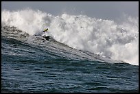 Surfer in Maverick wave. Half Moon Bay, California, USA (color)