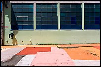 Industrial building and painted sidewalk. Berkeley, California, USA