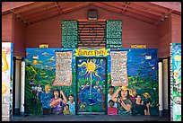 Bathroom with mural at Peoples Park name. Berkeley, California, USA ( color)