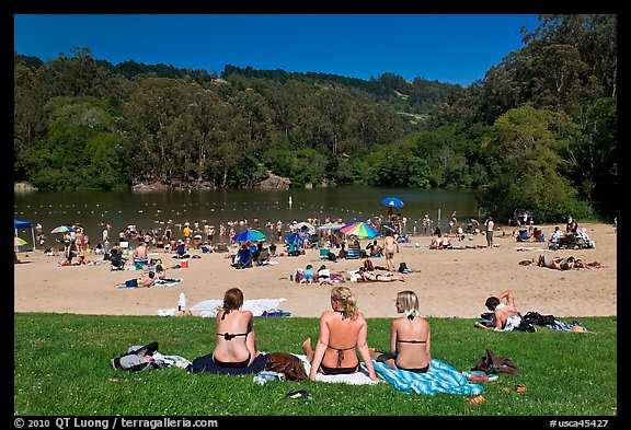 Sunbathing, Lake Anza, Tilden Regional Park. Berkeley, California, USA (color)