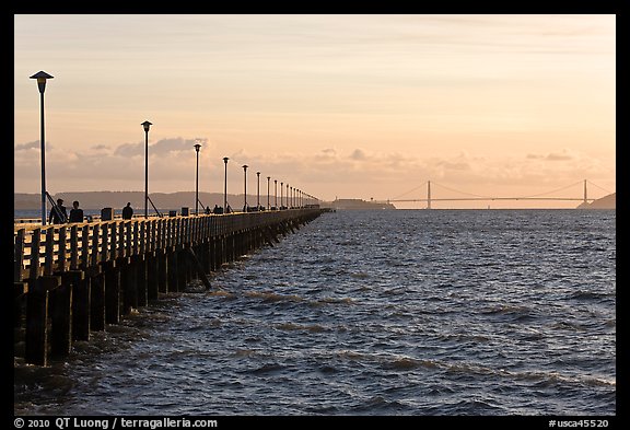 Berkeley Pier, Alcatraz Island, and Golden Gate Bridge. Berkeley, California, USA