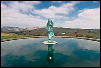 Reflecting pool and sculpture, Artesa Winery. Napa Valley, California, USA