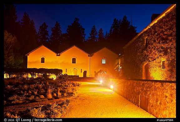 Winery courtyard, Hess Collection. Napa Valley, California, USA (color)