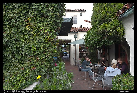 Cafe terrace in alley. Carmel-by-the-Sea, California, USA