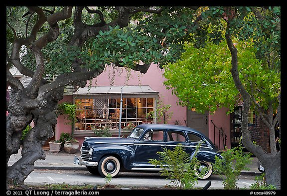 Classic car on Ocean Avenue. Carmel-by-the-Sea, California, USA (color)