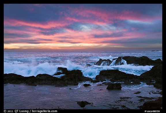 Wave crashing on rock at sunset. Point Lobos State Preserve, California, USA (color)