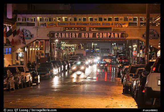 Cannery Row lights at night. Monterey, California, USA (color)