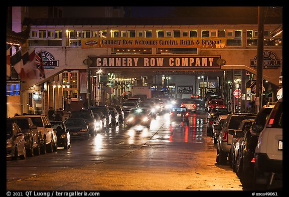 Cannery Row lights at night. Monterey, California, USA