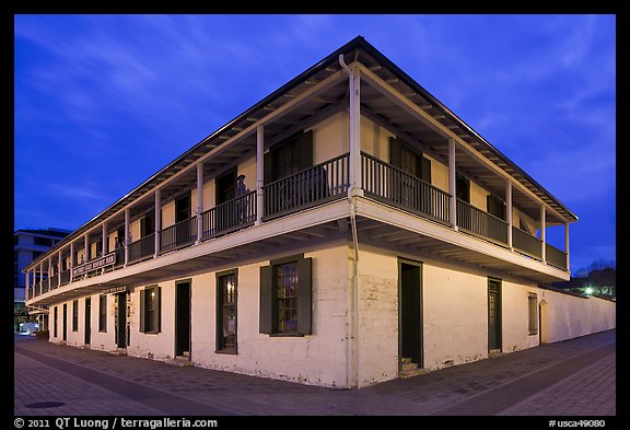 Pacific House at night. Monterey, California, USA