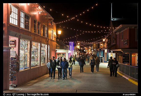 On the Fishermans Wharf at night. Monterey, California, USA