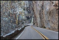 Road through vertical canyon walls, Giant Sequoia National Monument near Kings Canyon National Park. California, USA (color)