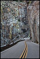 Roadway meandering through vertical gorge. Giant Sequoia National Monument, Sequoia National Forest, California, USA