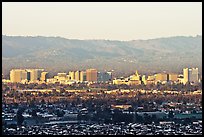 City skyline and Santa Cruz Mountain, early morning. San Jose, California, USA (color)