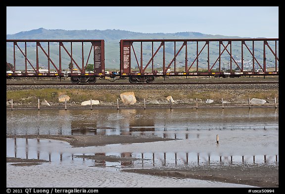 Freight train cars, Alviso. San Jose, California, USA (color)