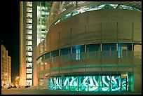 Art installation at night, San Jose City Hall. San Jose, California, USA