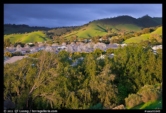 Villages community and hills in spring. San Jose, California, USA (color)