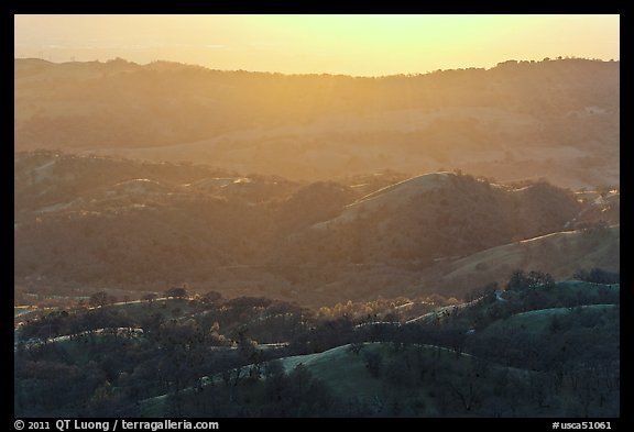 Hills below Mount Hamilton at sunset. San Jose, California, USA