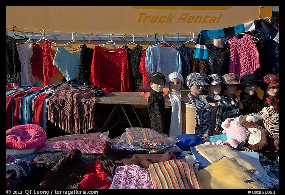 Apparel for sale, San Jose Flee Market. San Jose, California, USA (color)