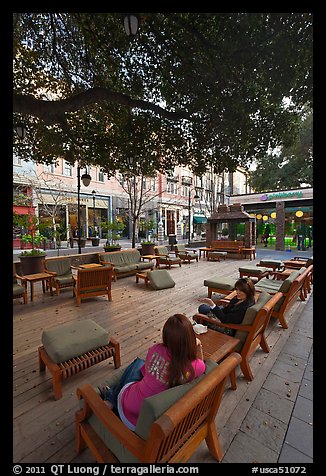 Sitting area with comfy chairs. Santana Row, San Jose, California, USA