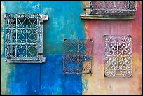 Painted wall and grids. Santana Row, San Jose, California, USA