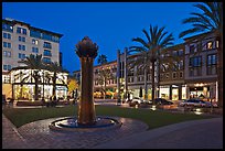 Park at dusk. Santana Row, San Jose, California, USA