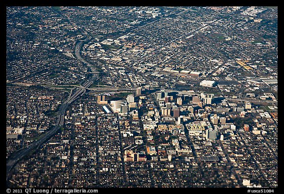 Aerial View of downtown and highways. San Jose, California, USA (color)