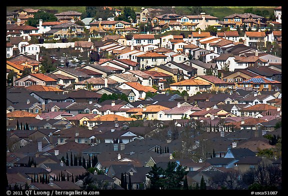 Rooftops of single family homes, Evergreen. San Jose, California, USA (color)