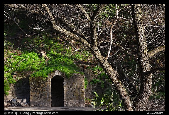 Grotto stonework around mineral springs. San Jose, California, USA (color)