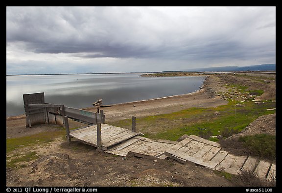 Boardwalk and Bay shoreline, Alviso. San Jose, California, USA