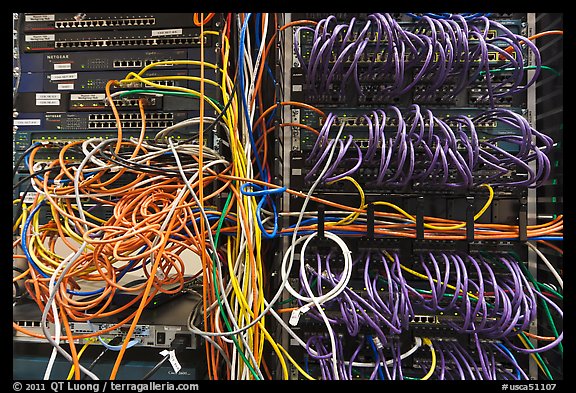 Unorganized server wires. Menlo Park,  California, USA