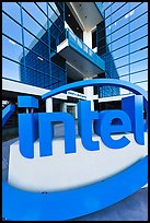 Intel sign and Robert Noyce building. Santa Clara,  California, USA (color)