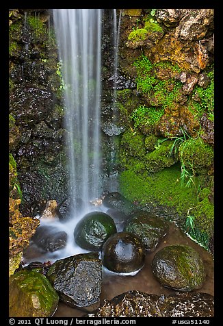 Waterfall and round rocks, Hakone gardens. Saragota,  California, USA (color)