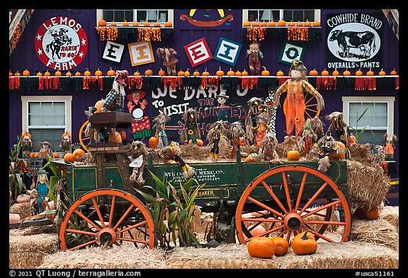Decorations in pumpkin farm. Half Moon Bay, California, USA