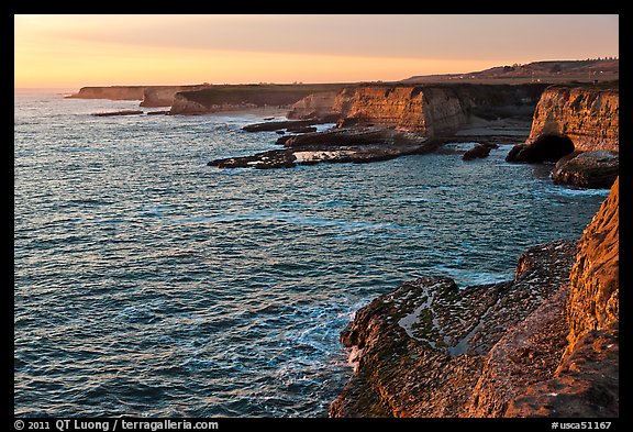 Sandstone sea cliffs at sunset, Wilder Ranch State Park. California, USA