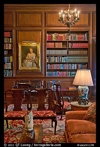 Antique furniture and bookshelves, Filoli estate. Woodside,  California, USA (color)