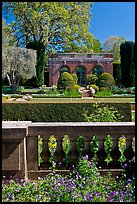 Balustrade, sunken garden, and garden house, Filoli estate. Woodside,  California, USA (color)