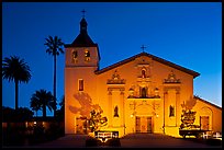 Santa Clara Mission illuminated at dusk. Santa Clara,  California, USA