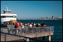 Arrival of San Francisco ferry, Sausalito. California, USA (color)