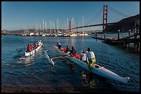 Outrigger canoes and Golden Gate Bridge. California, USA (color)
